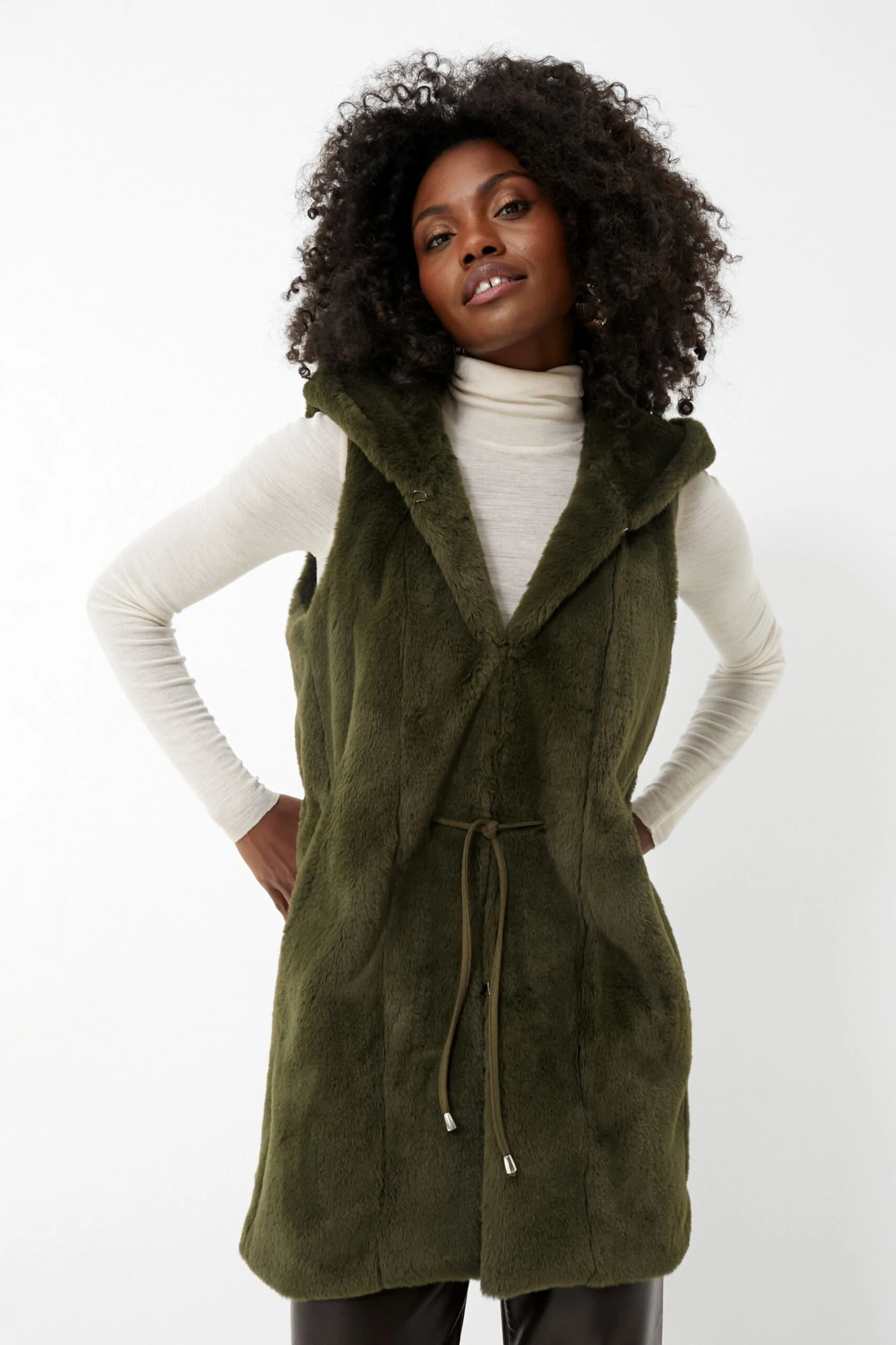 Moss Green Faux Fur Bayker Vest 1 Moss Green Faux Fur Bayker Vest