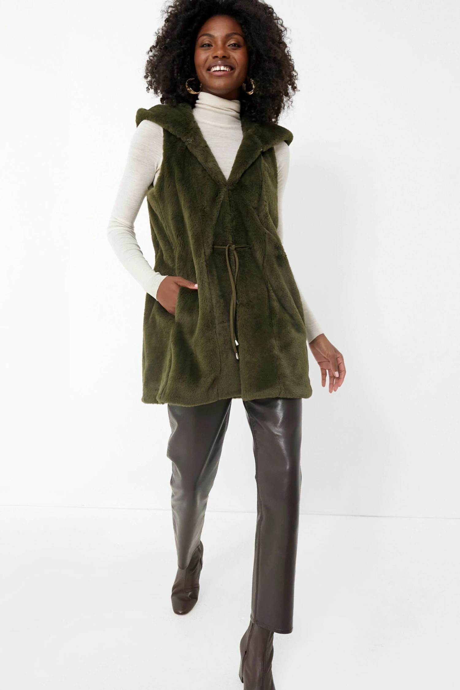 Moss Green Faux Fur Bayker Vest 7 Moss Green Faux Fur Bayker Vest - Image 7