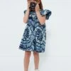 Exclusive Blue Charlough Print Flutter Sleeve Dress
