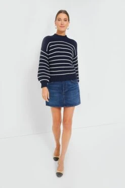 Dark Navy And Ivory Stripe Button Back Crewneck Sweater -Outfit And Shoe Sales Store LeUMwBfslFGgZQxa2rFyjnC6rV5xpM4R 1
