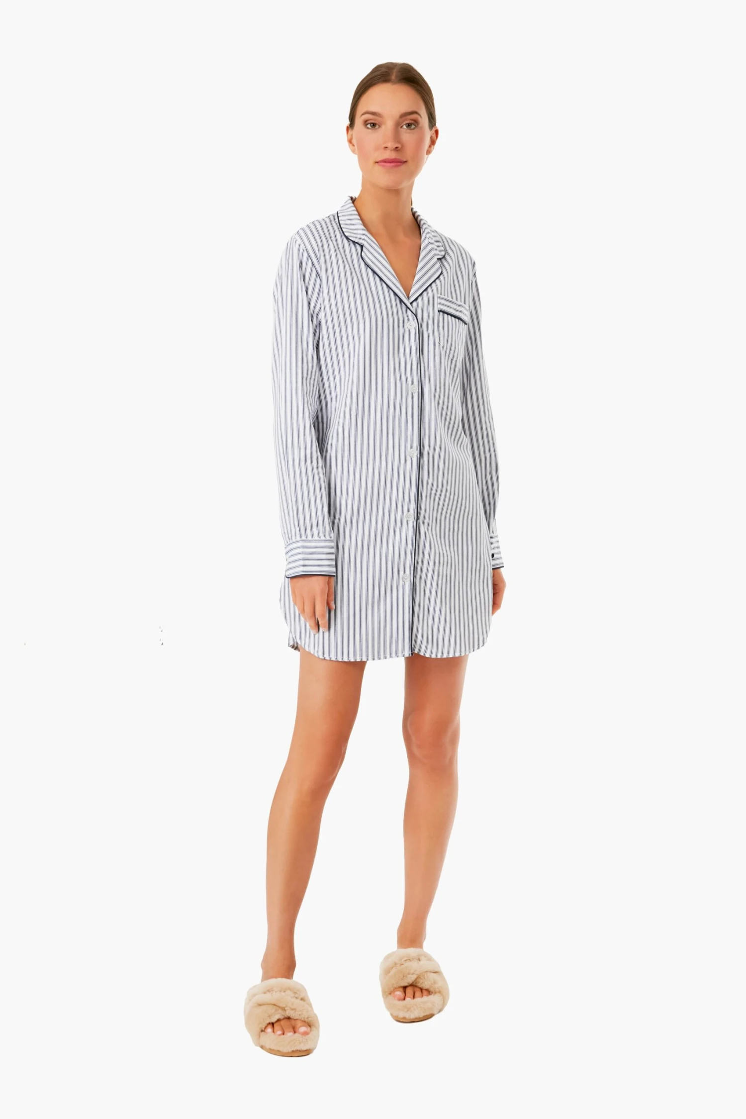 Navy French Ticking Nightshirt 2 Navy French Ticking Nightshirt - Image 2