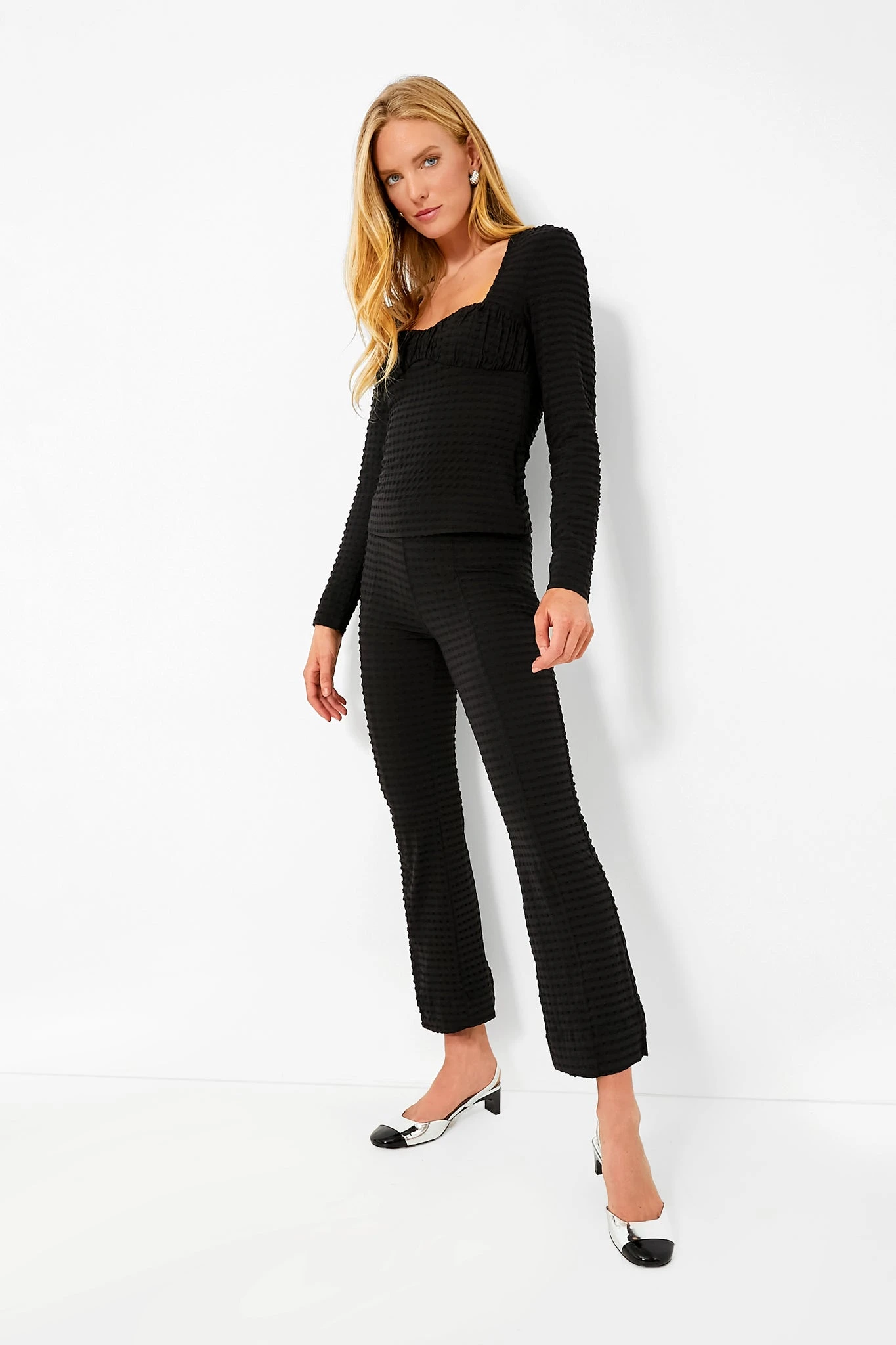 Ganni Black Stretch Seersucker Cropped Pants 5 Ganni Black Stretch Seersucker Cropped Pants - Image 5