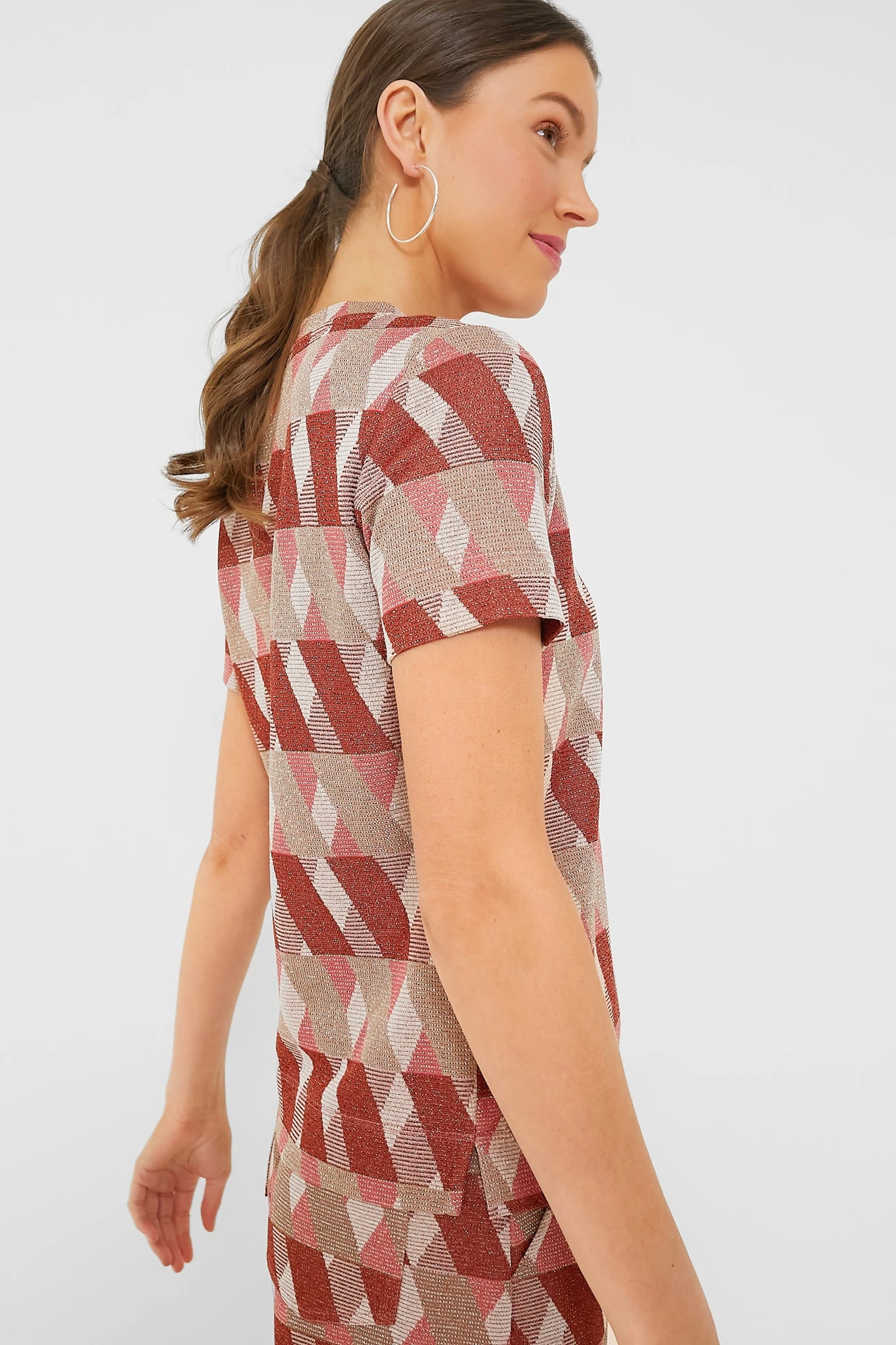 Marella Rust Geometric Lurex Knit T-Shirt 3 Marella Rust Geometric Lurex Knit T-Shirt - Image 3