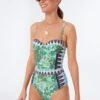 Tory Burch Green Rayure Fleurie Lipsi Printed One Piece