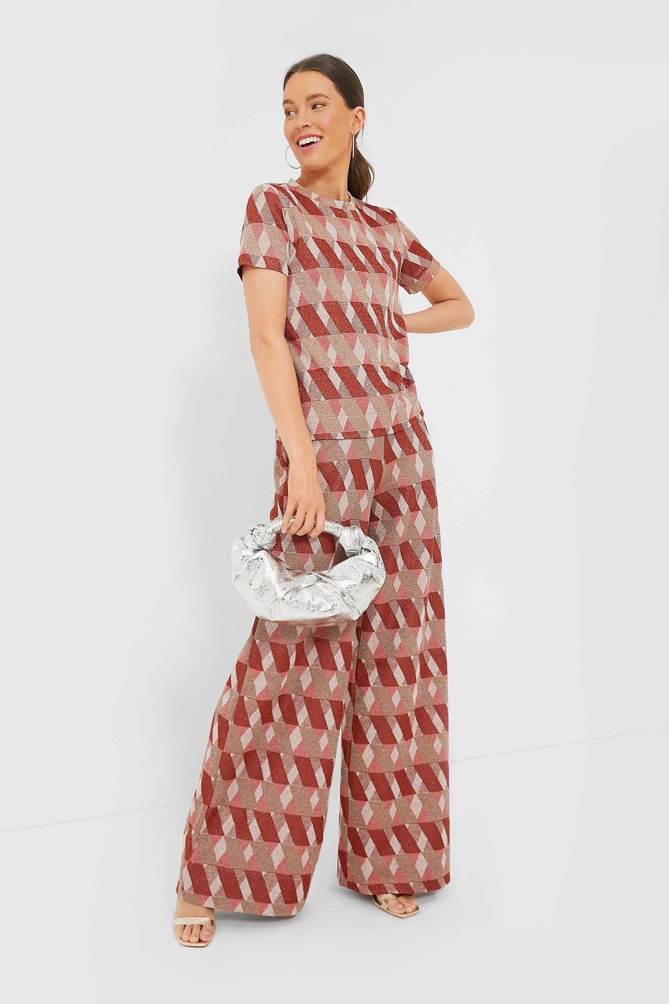 Marella Rust Geometric Lurex Knit Trouser 2 Marella Rust Geometric Lurex Knit Trouser - Image 2