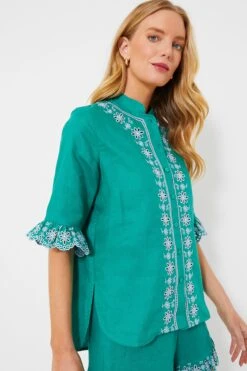 Embroidered Linen Montauk Lounge Shirt -Outfit And Shoe Sales Store QnmazKGOCNB9tF5y8sf81zWpzuOvS4Gv 1