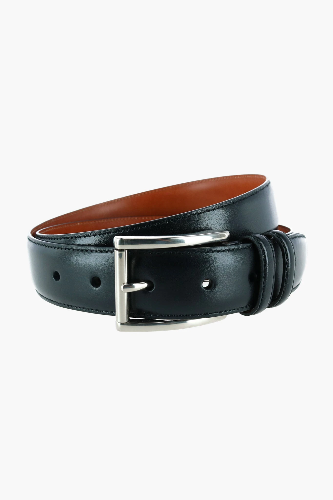 Black Lorenzo 32mm Dropped Edge Leather Belt 1 Black Lorenzo 32mm Dropped Edge Leather Belt