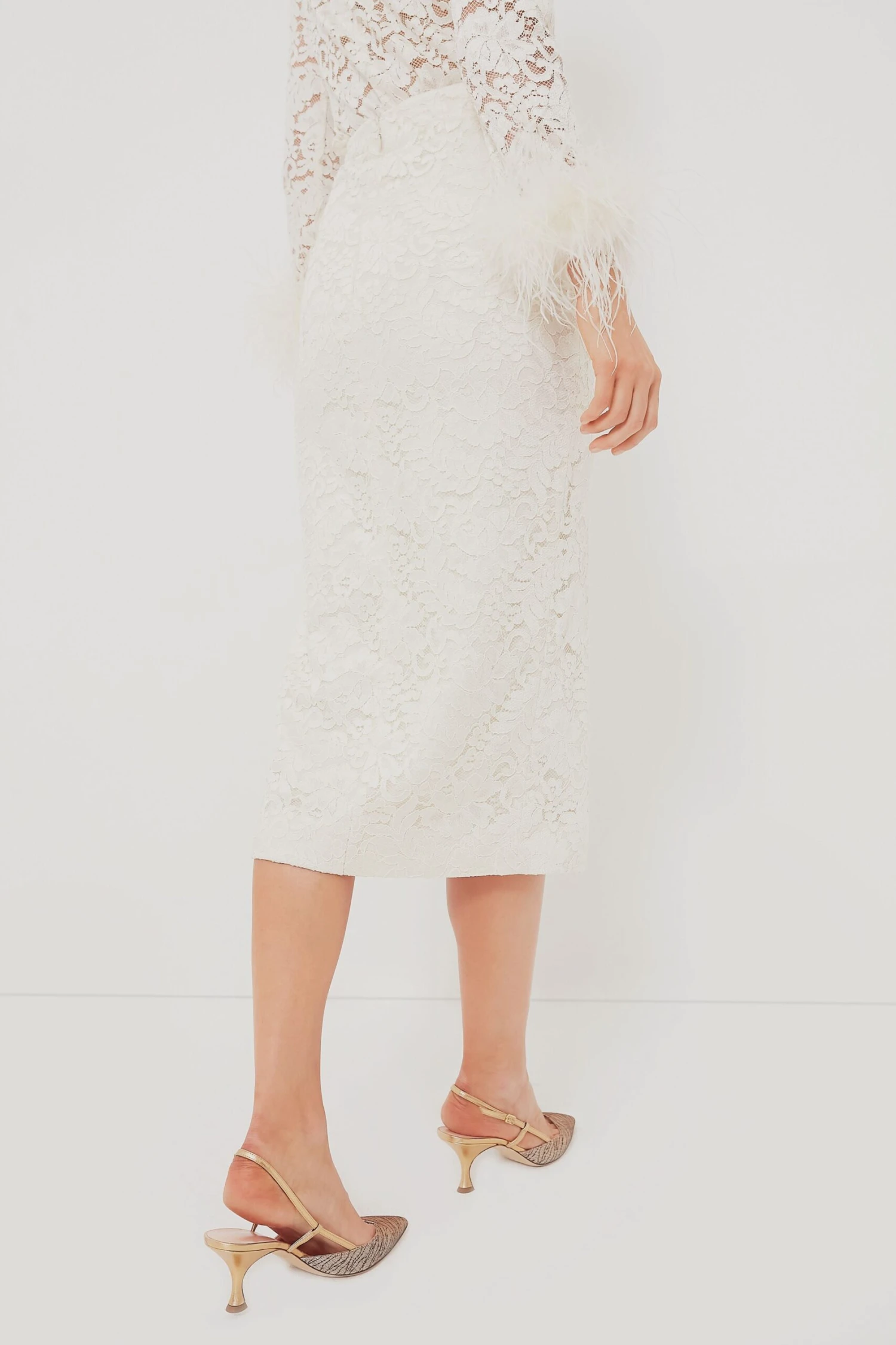 SELF PORTRAIT Cream Cord Lace Midi Skirt 4 SELF PORTRAIT Cream Cord Lace Midi Skirt - Image 4