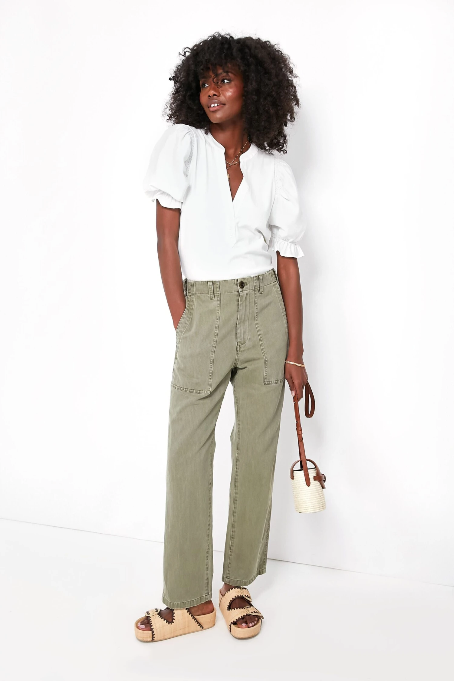 Vintage Olive Herringbone Utility Pant 2 Vintage Olive Herringbone Utility Pant - Image 2