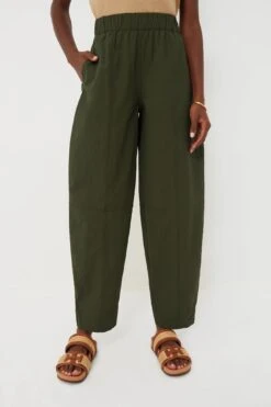 Ganni Kombu Green Cotton Crepe Elasticated Curve Pants