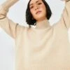 Beige Roll Neck Cashmere Jumper