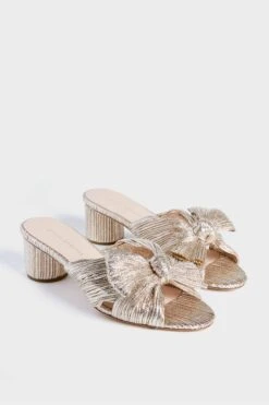 Loeffler Randall Champagne Shimmer Lame Emilia Pleated Knot Mules