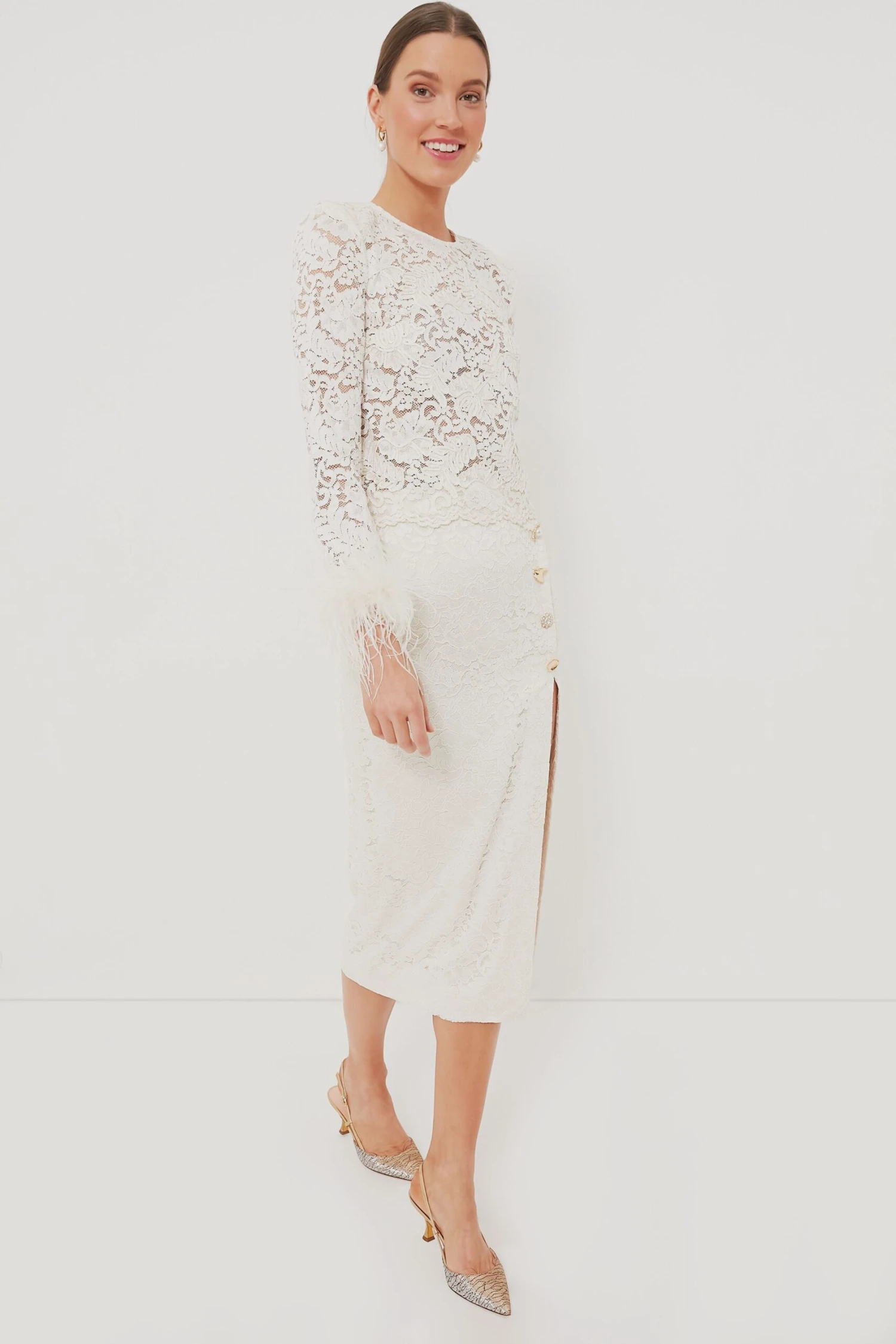 SELF PORTRAIT Cream Cord Lace Midi Skirt 2 SELF PORTRAIT Cream Cord Lace Midi Skirt - Image 2