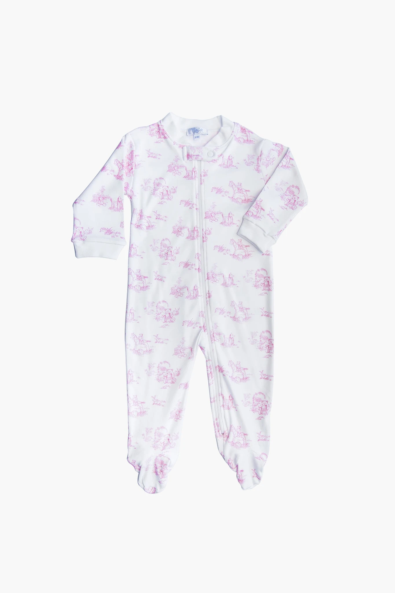 Pink Toile Zipper Footie 1 Pink Toile Zipper Footie