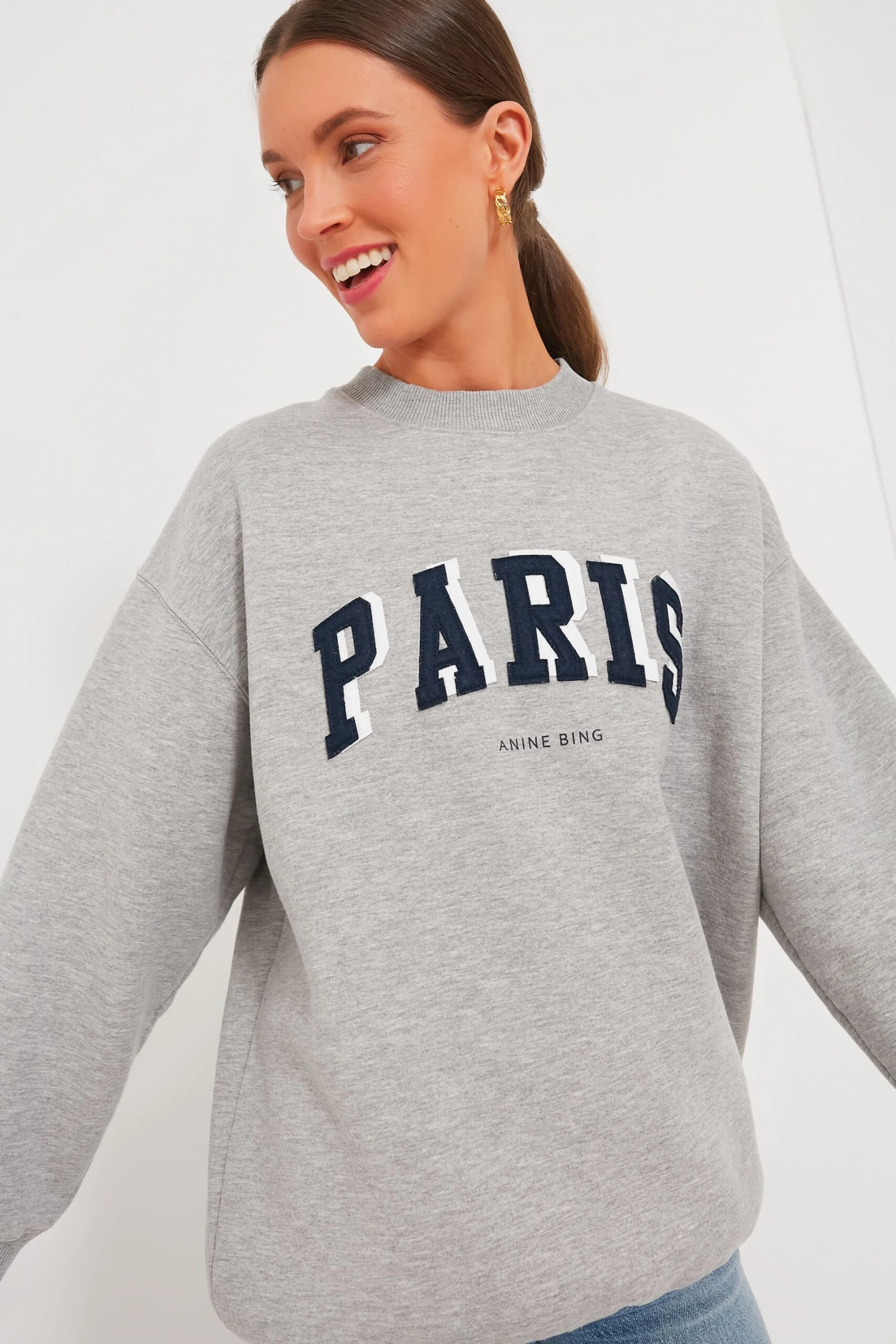 ANINE BING Grey Melange Paris Tyler Sweatshirt 1 ANINE BING Grey Melange Paris Tyler Sweatshirt