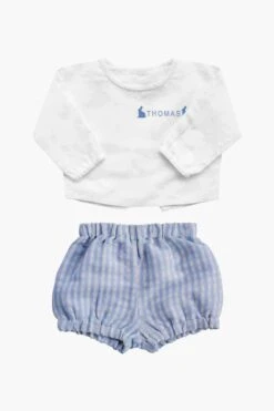 Boys White Shirt And Pale Blue Gingham Short Gift Set