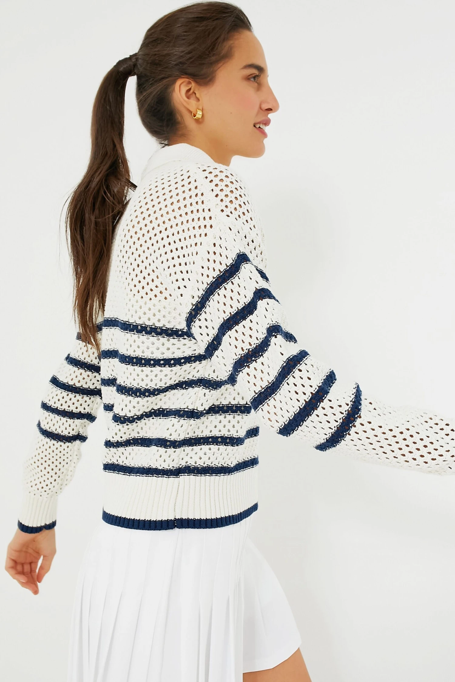 White Stripe Mesh Fischer Sweater 4 White Stripe Mesh Fischer Sweater - Image 4