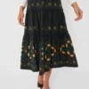 Black Perle Print Tiered Skirt