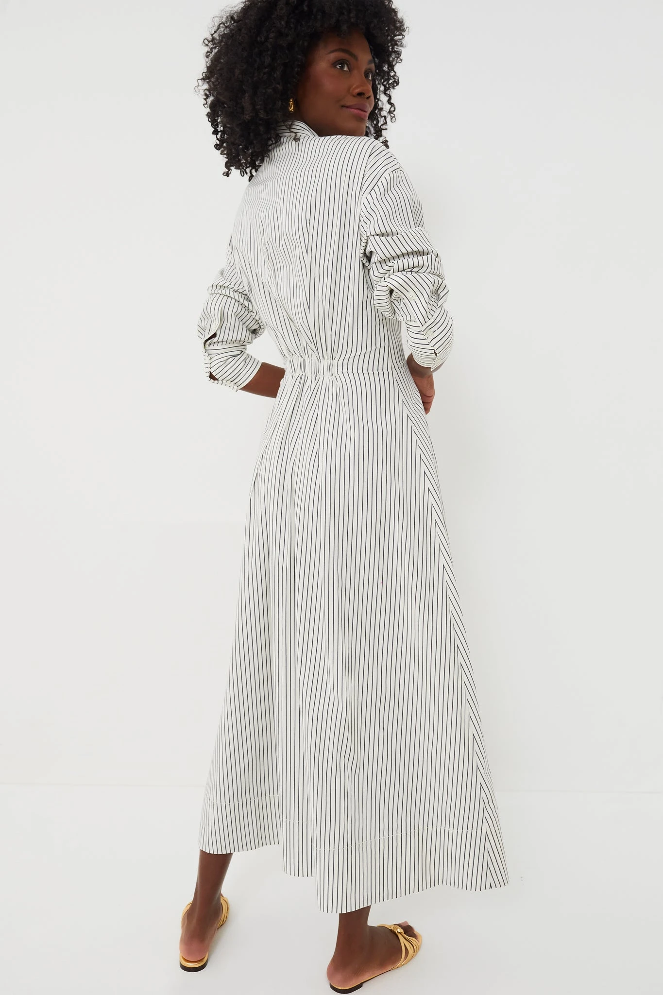 Staud Ivory Micro Stripe Midi Lorenza Dress 4 Staud Ivory Micro Stripe Midi Lorenza Dress - Image 4