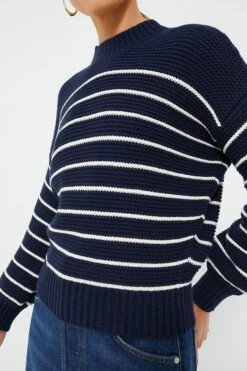 Dark Navy And Ivory Stripe Button Back Crewneck Sweater -Outfit And Shoe Sales Store ZOaha0kHMVYwkC7YuaOPXwbh4fkxdbDC 1
