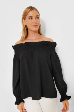 Black Off The Shoulder Marguerite Blouse