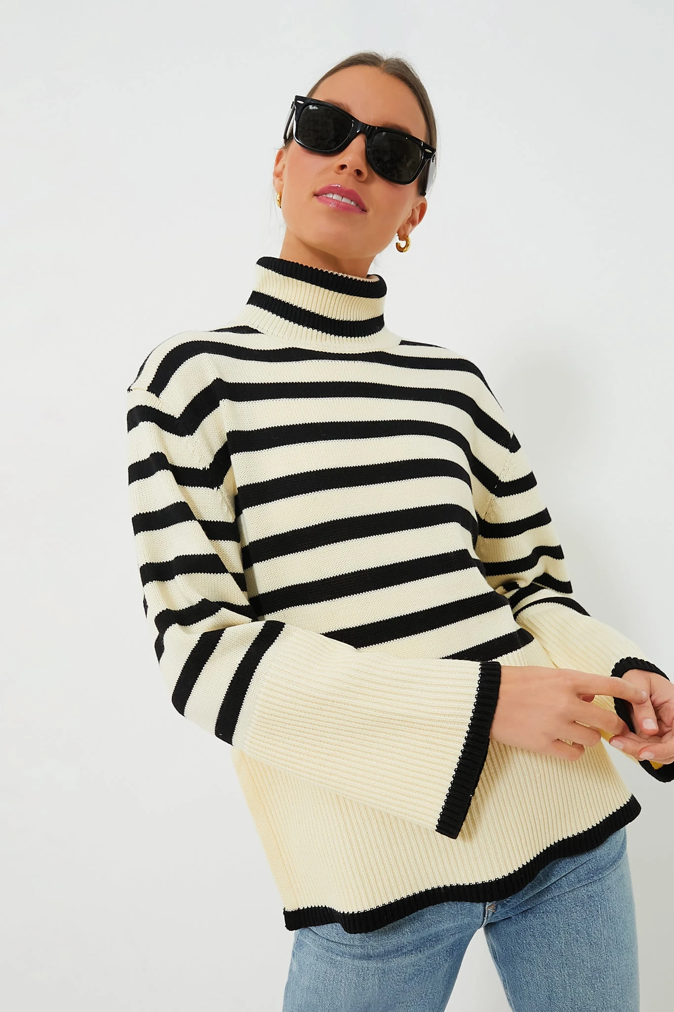 Cream Striped Turtleneck Sweater 1 Cream Striped Turtleneck Sweater