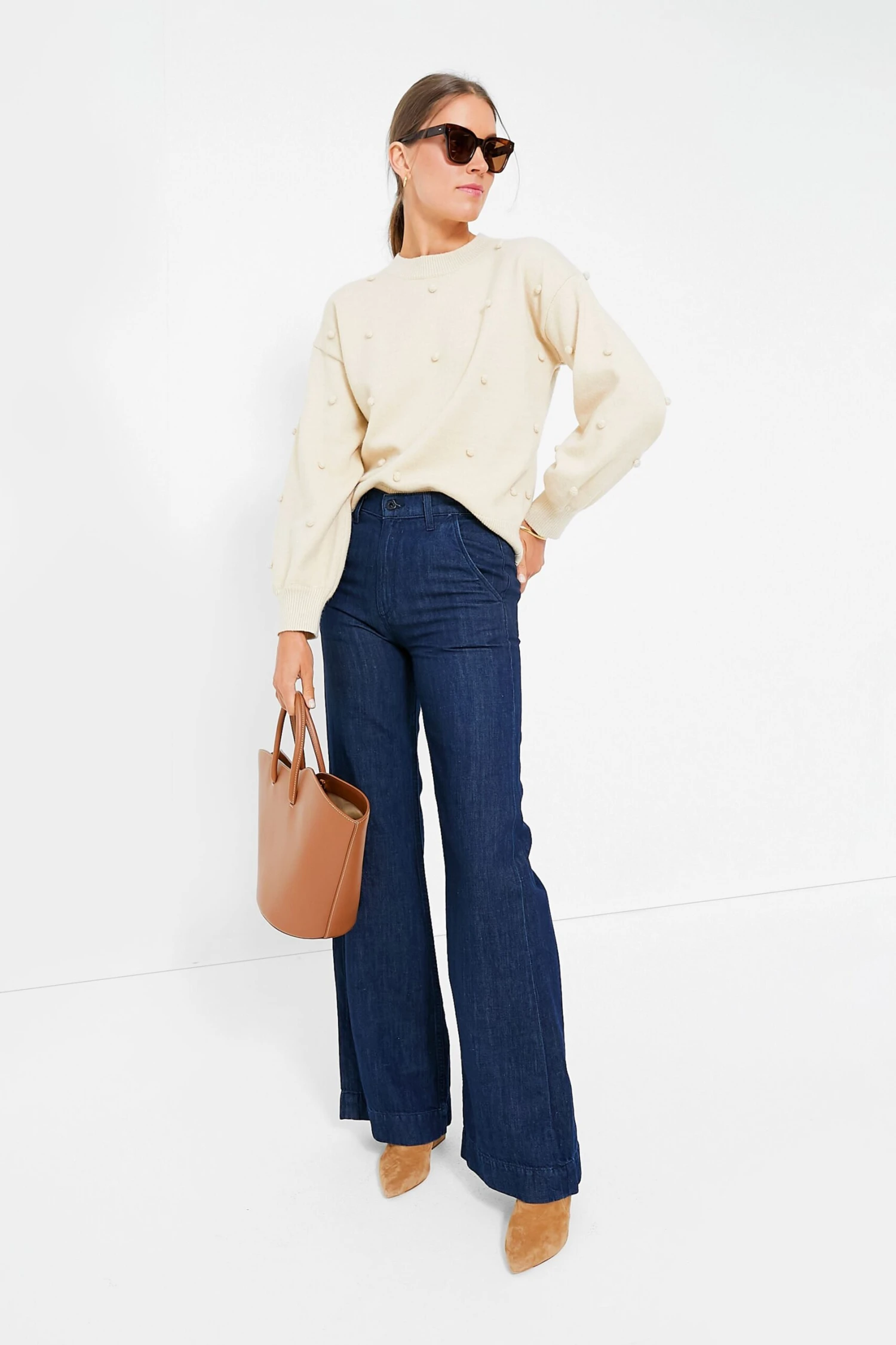 Oatmeal Pom Pom Crewneck Melinda Sweater 2 Oatmeal Pom Pom Crewneck Melinda Sweater - Image 2