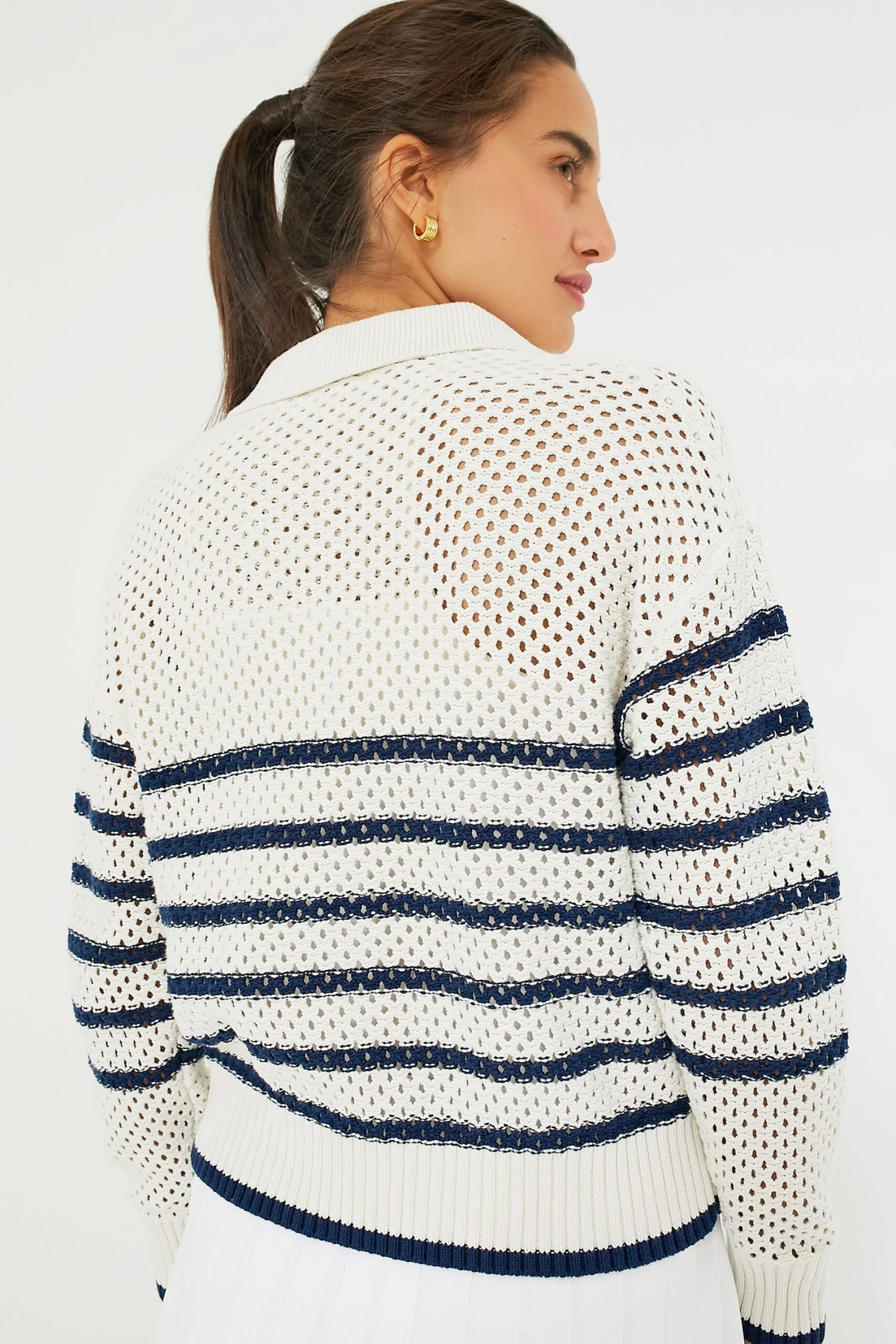 White Stripe Mesh Fischer Sweater 5 White Stripe Mesh Fischer Sweater - Image 5