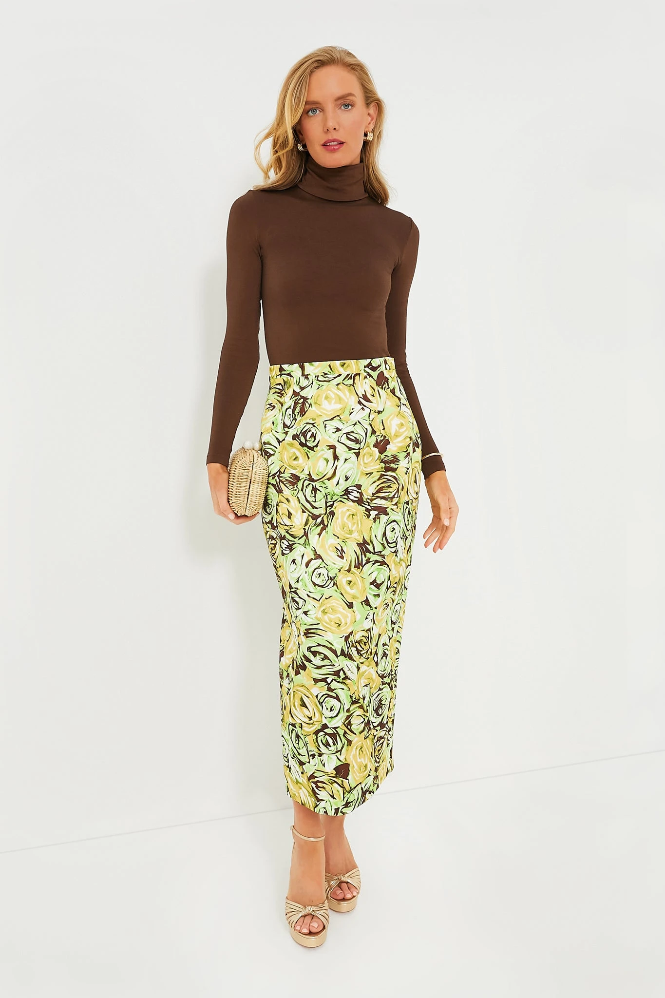 Green And Lemon Abstract Roses Lorelei Twill Skirt 2 Green And Lemon Abstract Roses Lorelei Twill Skirt - Image 2