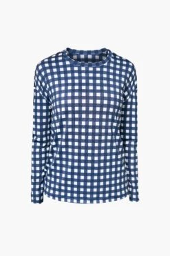 Navy Trellis Gingham Long Sleeve Ryan Boyfriend Tee -Outfit And Shoe Sales Store c5gdzyG42wBIloLhpsah2ZE2oDX4CnDR 1