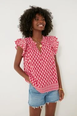 Vineyard Vines Lighthouse Red Tile Ruffle Top