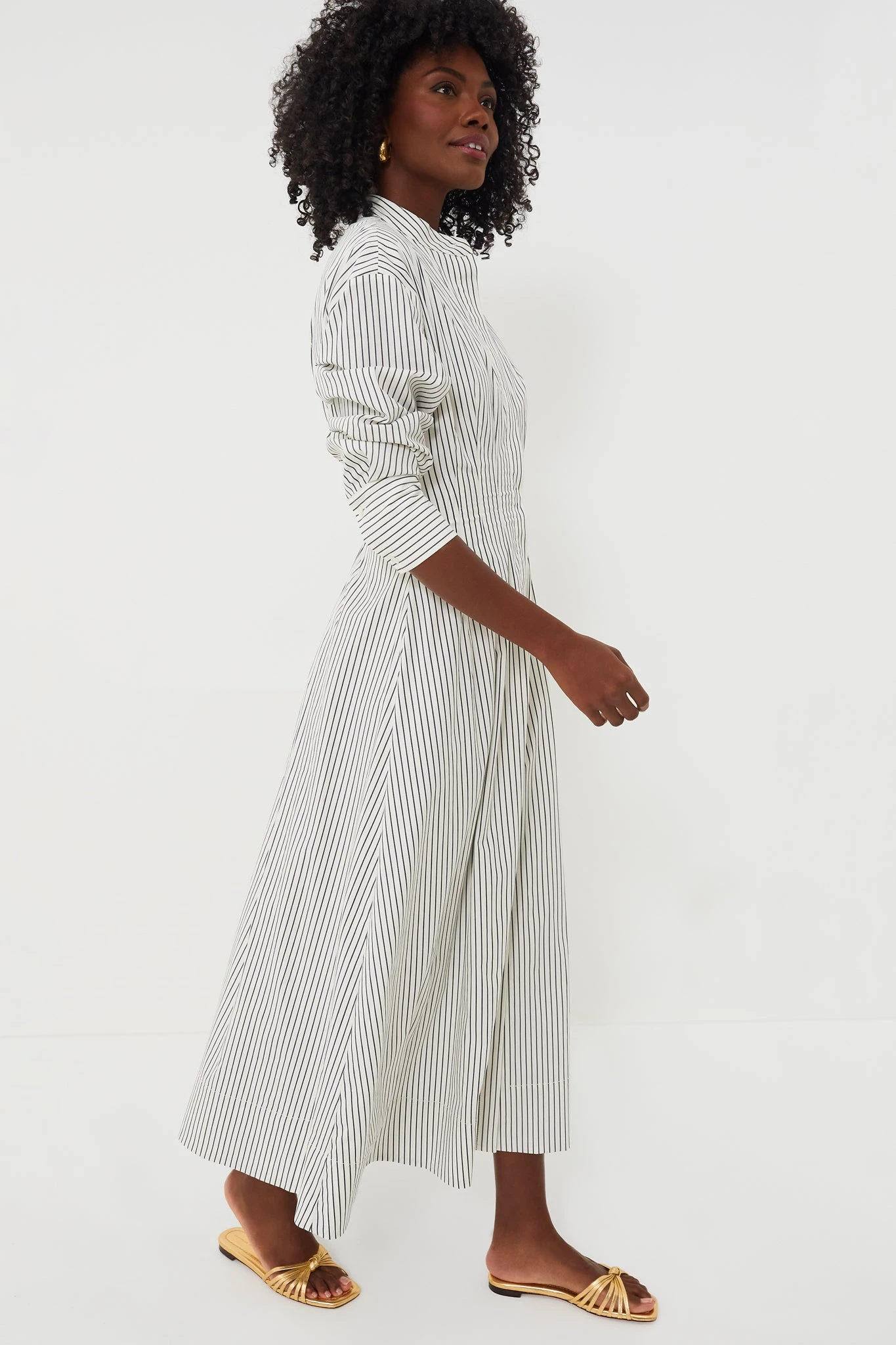 Staud Ivory Micro Stripe Midi Lorenza Dress 3 Staud Ivory Micro Stripe Midi Lorenza Dress - Image 3