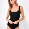 Black Sculpting Square Neck One Piece