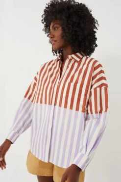 Rust And Light Violet Chiara Combination Stripe Shirt