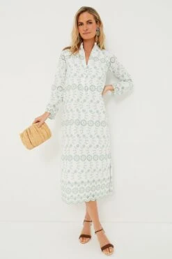 Gasparilla Green Eyelet Button Front Long Sleeve Caftan -Outfit And Shoe Sales Store fvqdIhRnsYOIFkLI09JuvJzj9yyyXNRT 1