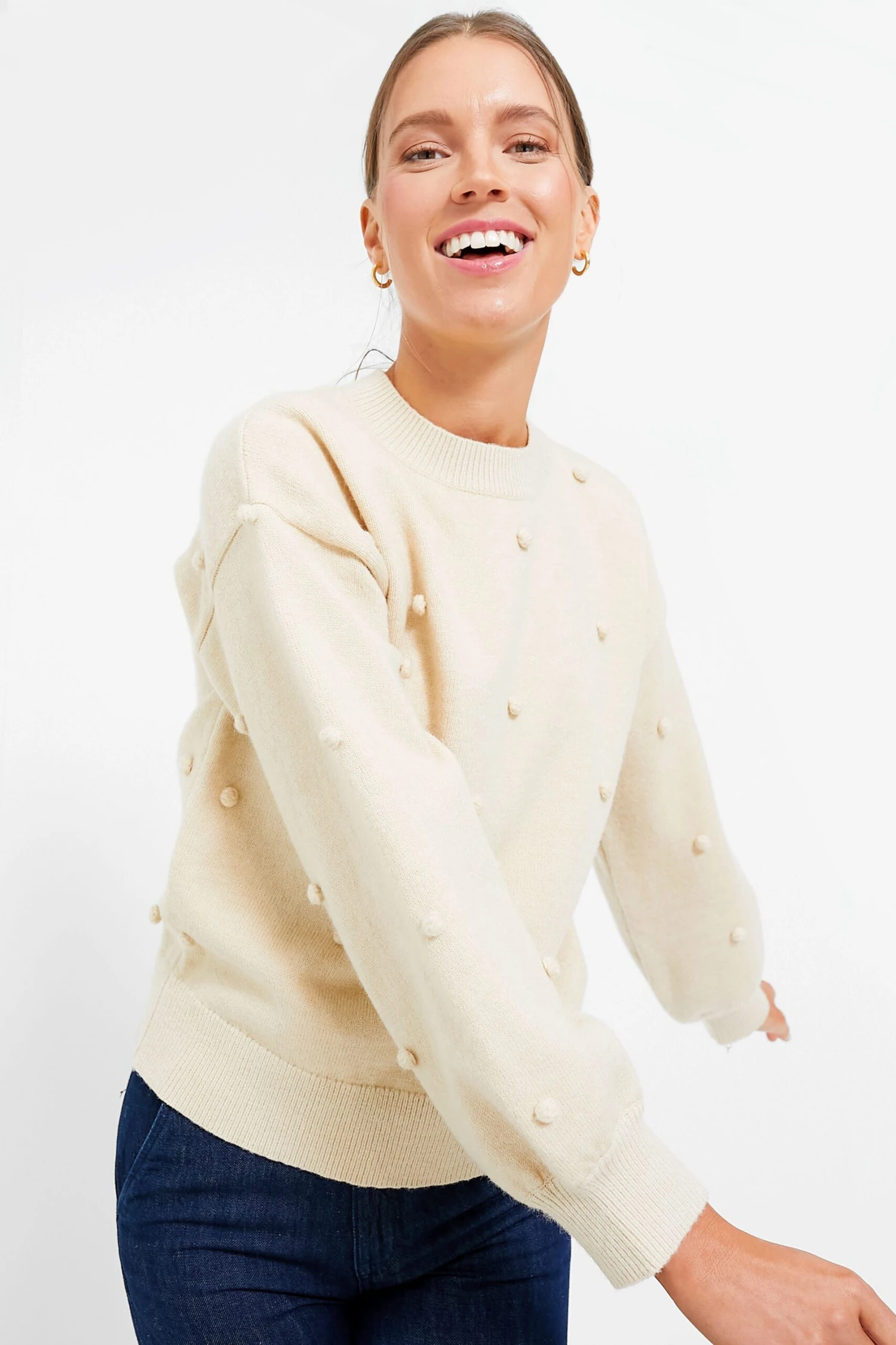 Oatmeal Pom Pom Crewneck Melinda Sweater 6 Oatmeal Pom Pom Crewneck Melinda Sweater - Image 6