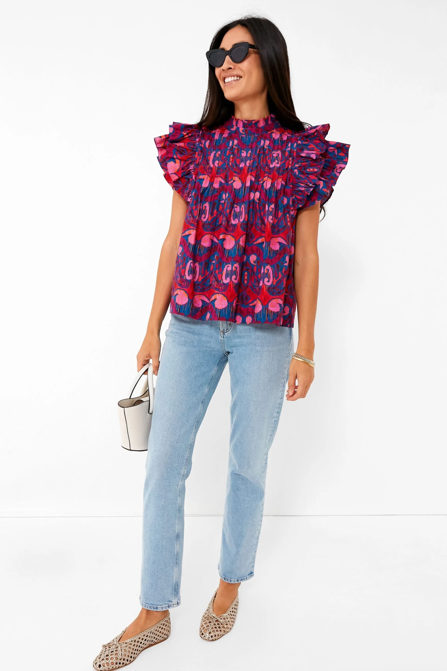 Exclusive Blue Kazak Pintuck Ruffle Top 2 Exclusive Blue Kazak Pintuck Ruffle Top - Image 2