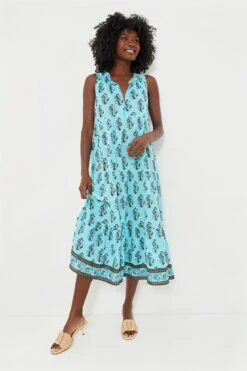 Tropical Turquoise Bouquet Salty Paloma Caftan