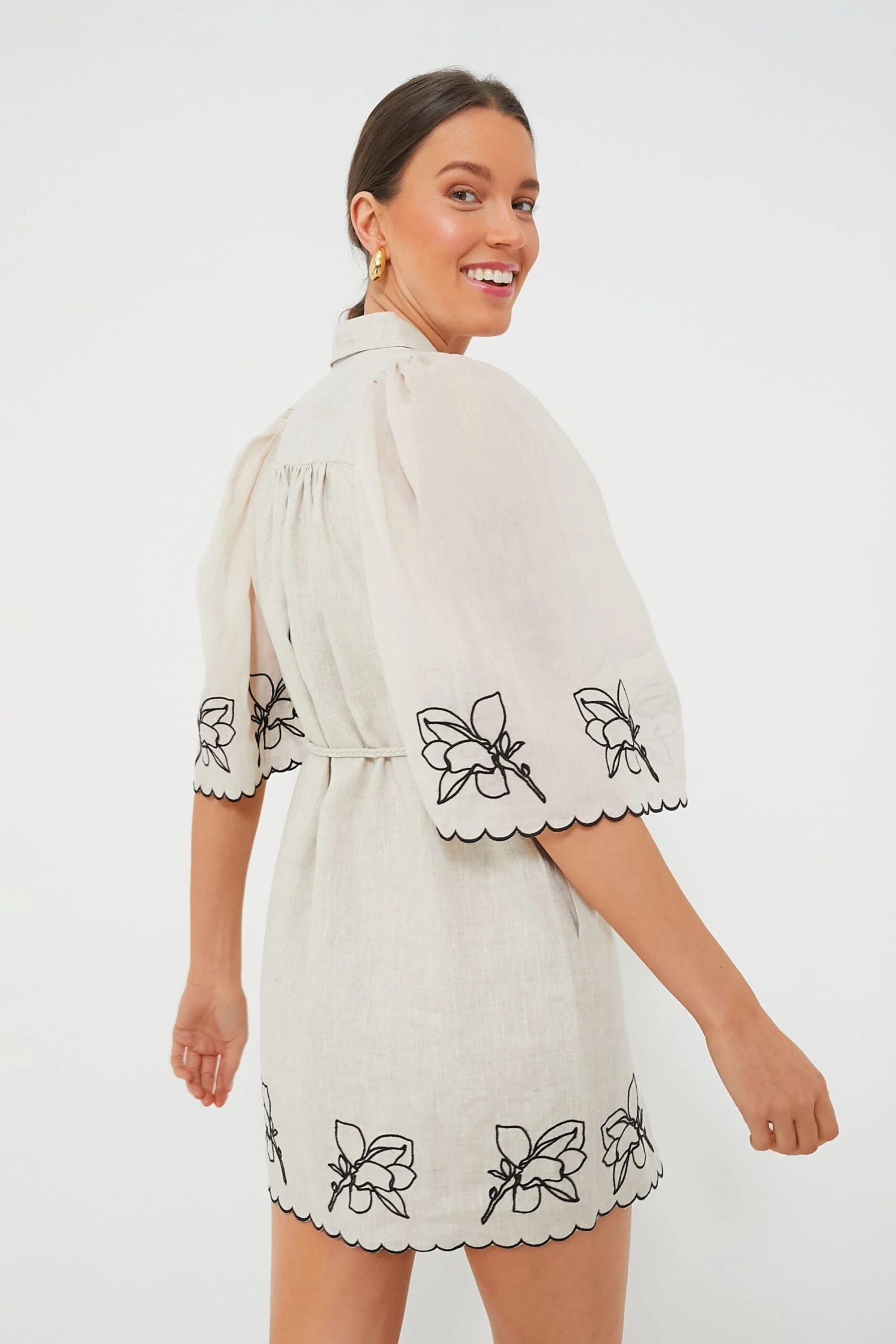 Flax Black Hattie Linen Embroidered Mini Smocked Shirt Dress 4 Flax Black Hattie Linen Embroidered Mini Smocked Shirt Dress - Image 4