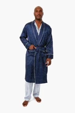 Outfit And Shoe Sales Store 32 Mens Navy Silk Long Robe