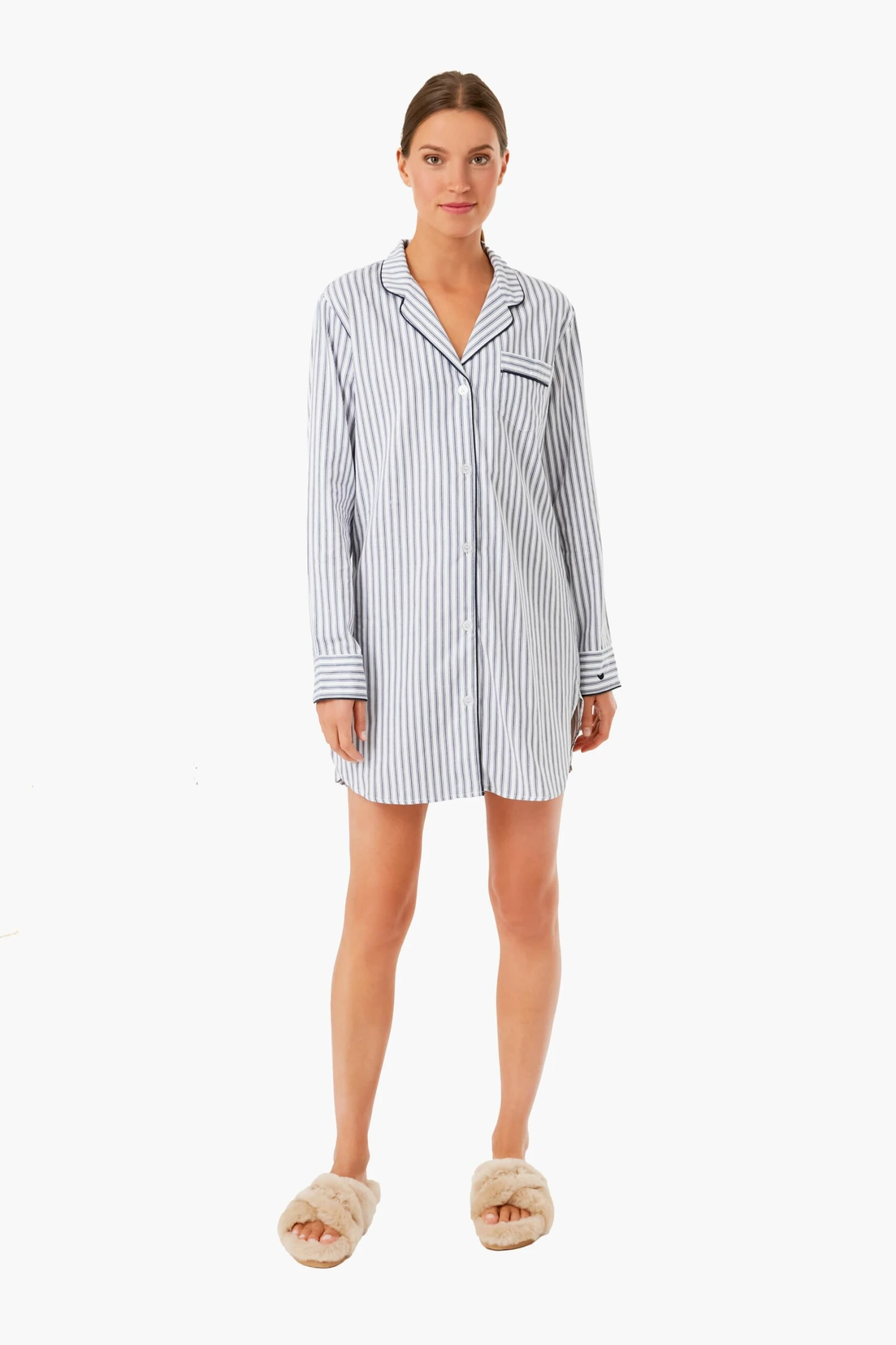 Navy French Ticking Nightshirt 1 Navy French Ticking Nightshirt
