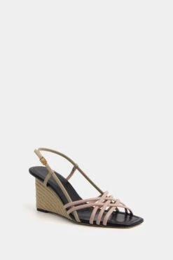 Tory Burch Pink Brick And Taupe Storm Multi Strap Wedge Sandal