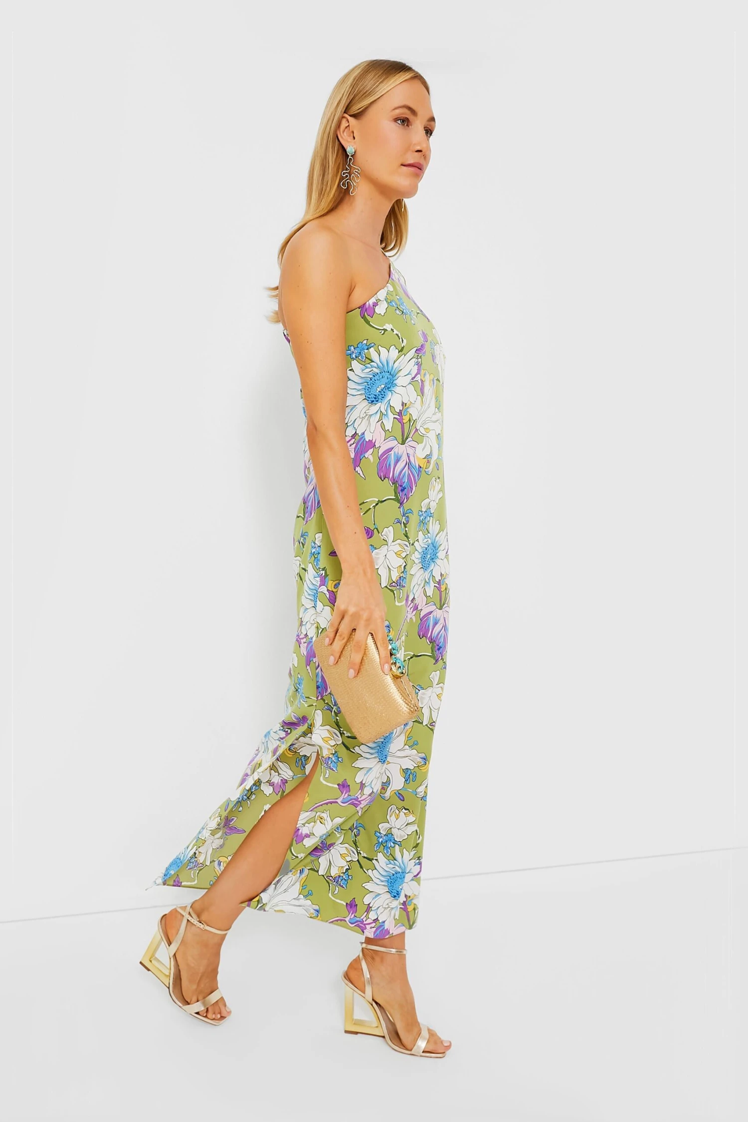 Green Floral One Shoulder Odelia Maxi Dress 2 Green Floral One Shoulder Odelia Maxi Dress - Image 2