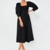 Ganni Black Cotton Poplin Open-Neck Smock Long Dress