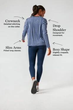 Navy Trellis Gingham Long Sleeve Ryan Boyfriend Tee -Outfit And Shoe Sales Store kCJzFwxDlXm56WHvrvCsqZyt6Lh6yJRW 1