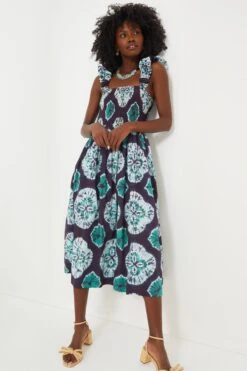 Teal Aveline Tie Dye Print Sleeveless Smocked Dress