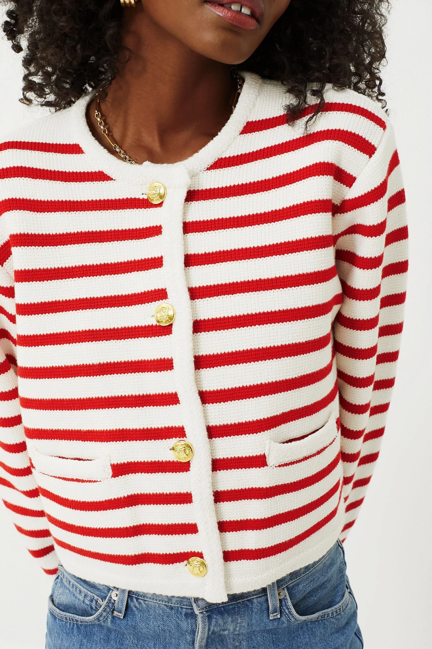 Red & Cream Stripe Annie Structured Cardigan 5 Red & Cream Stripe Annie Structured Cardigan - Image 5