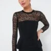 Black Prima Long Sleeve Bustier Top