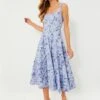 Staud Periwinkle Sketchbook Floral Midi Wells Dress