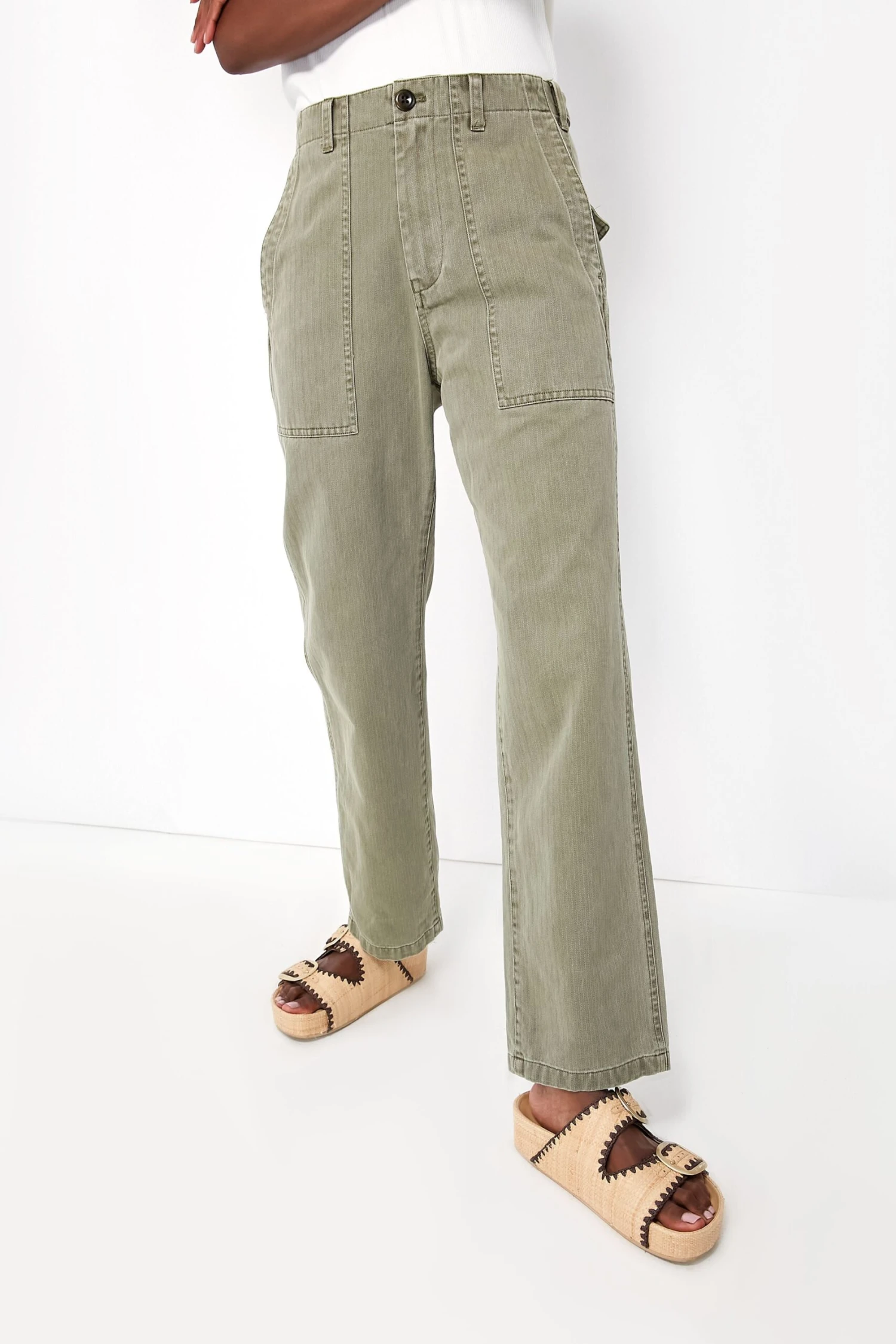 Vintage Olive Herringbone Utility Pant 1 Vintage Olive Herringbone Utility Pant